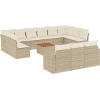 vidaXL Ensemble de salon de jardin 14 pièces avec coussins Beige Poly Rattan