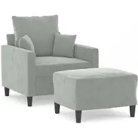 vidaXL Fauteuil avec pouf gris clair 60 cm velours