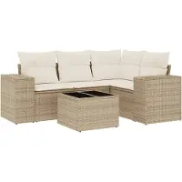 vidaXL Ensemble de salon de jardin 5 pièces avec coussins Beige Poly Rattan