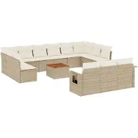 vidaXL Ensemble de salon de jardin 14 pièces avec coussins Beige Poly Rattan