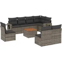 vidaXL Ensemble de salon de jardin 9 pièces avec coussins Gris Poly rotin