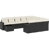 vidaXL Ensemble de salon de jardin 11 pièces avec coussins noir poly rotin