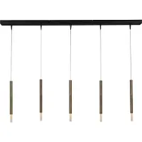 Masterlight Lampe suspendue de table à manger noire Flute Cylindre doré à 5 lumières