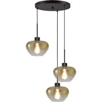Masterlight Suspension 3 lumières Genua noir avec 3x verre doré Ø 24cm
