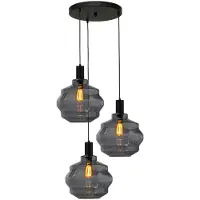 Masterlight Suspension loft 3 lumières - noire - Porto avec verres à fumée Ball - Ø 30cm