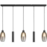 Masterlight Lampe suspendue en verre Olive 3x Ø 12,5cm - 2x pendentif de course - noir