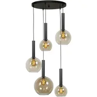 Masterlight Lampe suspendue noire Bella 5 lumières avec ampoules en verre