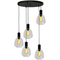 Masterlight Suspension loft 5 lumières - noire - Porto avec verres transparents Nicolette