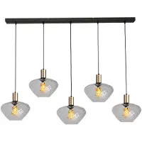 Masterlight Lampe suspendue 5 lumières - dorée - Porto avec des verres à fumée Blossom