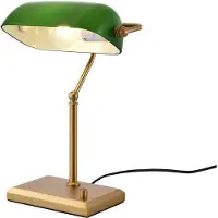 Artdelight Lampe de banquier classique Stanford De l’or avec du vert
