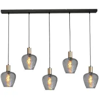 Masterlight Lampe suspendue 5 lumières - dorée - Porto avec des verres à fumée Diamond