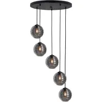 Highlight Suspension 5 lumières Fantasy noir avec verre nervuré