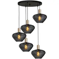 Masterlight Suspension loft 5 lumières - dorée - Porto avec des verres à fumée Blossom
