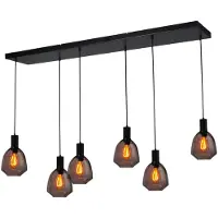 Masterlight Lampe suspendue 6 lumières - noire - Porto avec des lunettes rouges Nicolette