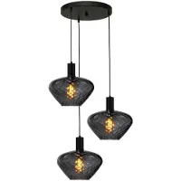 Masterlight Suspension loft 3 lumières - noire - Porto avec des verres à fumée Blossom