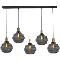 Masterlight Lampe suspendue 5 lumières - dorée - Porto avec verres à fumée Ball - Ø 30cm