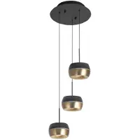 Highlight Suspension 3 lumières Nova Design noir avec or