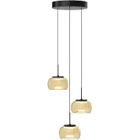Lyora Suspension 3 lumières Bounto Verre ambré rond noir
