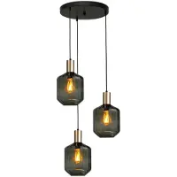 Masterlight Suspension loft 3 lumières - or - Porto avec verres verts Jagger