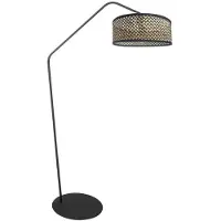 Steinhauer Lampadaire Zig-Zag noir avec abat-jour en rotin Ø 40cm