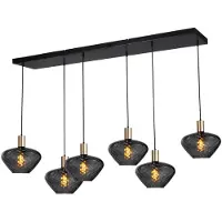 Masterlight Lampe suspendue 6 lumières - dorée - Porto avec des verres à fumée Blossom