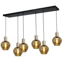 Masterlight Lampe suspendue noire avec de l'or Bounty Verre rond à 6 lumières