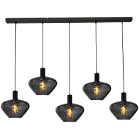 Masterlight Lampe suspendue 5 lumières - noire - Porto avec des verres à fumée Blossom