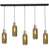 Masterlight Lampe à suspension noire et dorée Bounty Verre cylindrique à 5 lumières