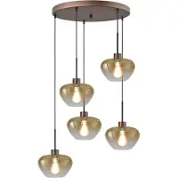 Masterlight Suspension 5 lumières Genua marron avec 5x verre doré Ø 24cm