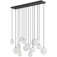 Lyora Suspension 14 lumières Snowball noir avec verre blanc