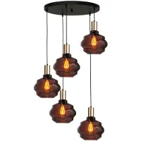 Masterlight Suspension loft 5 lumières - dorée - Porto avec verres Ball rouges - Ø 24cm