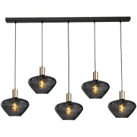 Masterlight Lampe suspendue 5 lumières - dorée - Porto avec verres transparents Blossom