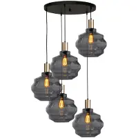 Masterlight Suspension loft 5 lumières - dorée - Porto avec verres à fumée Ball - Ø 30cm