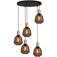 Masterlight Suspension loft 5 lumières - dorée - Porto avec des lunettes rouges Nicolette