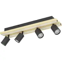 Eglo Plafonnière 4 lumières, modèle Gesteira, noire avec éléments en bois