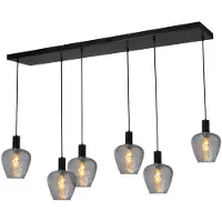 Masterlight Lampe suspendue 6 lumières - noire - Porto avec des verres à fumée Diamond