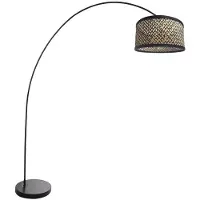 Mexlite - lampadaire - Solva - noir - bambou métal - lampe arquée - E27 - 3739ZW