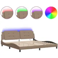 vidaXL Sommier avec LED sans matelas « Zadar » brun cappuccino 200 x 200 cm