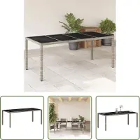 The Living Store Table de jardin avec plateau en verre gris clair 190x90x75 cm Poly rotin