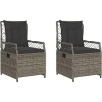 vidaXL Fauteuil de jardin 2 pcs. Réglable Gris Poly Rattan