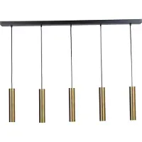 Masterlight Lampe suspendue noire pour salle à manger Run Cylindres à 5 lumières dorés