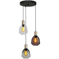 Masterlight Suspension loft 3 lumières - or - Porto avec des lunettes Nicolette