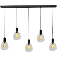 Masterlight Lampe suspendue 5 lumières - noire - Porto avec verres transparents Nicolette