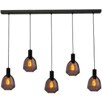 Masterlight Lampe suspendue 5 lumières - noire - Porto avec des lunettes rouges Nicolette