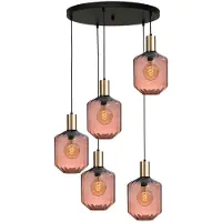 Masterlight Suspension loft 5 lumières - dorée - Porto avec lunettes rouges Jagger - Ø 24cm