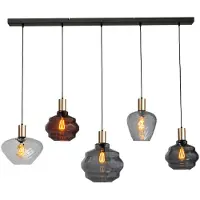 Masterlight Lampe suspendue 5 lumières - dorée - Porto avec des lunettes différentes