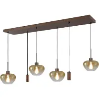 Masterlight Suspension 6 lumières Genua Marron avec 4x verre doré et 2x pendentif