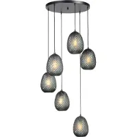 Masterlight Lampe suspendue noire Pineapple 6 lumières avec verre fumé