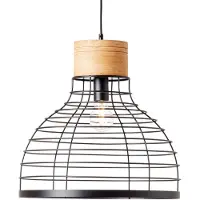Brilliant Suspension moderne et ÉCLATANTE AVIA | Suspension avec abat-jour noir et détail en bois durable, Ø 47 cm | 1 douille E27, max. 52 W | Métal/bois