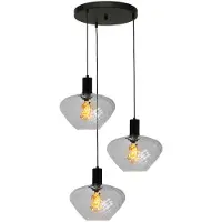 Masterlight Suspension loft 3 lumières - noire - Porto avec verres transparents Blossom
